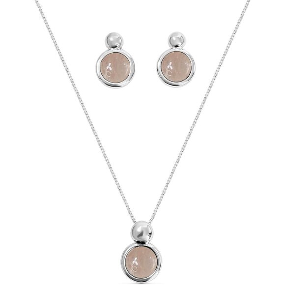 Brazilian Designed Gold Plated Jewelry Set Women Pink Quartz 0.7 inch